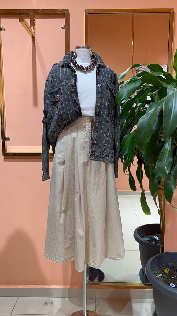 Taşlı Yırtık Oversize Denim Ceket - Antrasit - Görsel 5