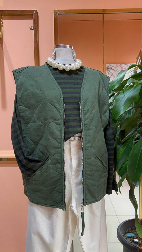 Kapitone Oversize Yelek - Haki - Görsel 2
