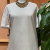 Dekoratif Dikişli Bisiklet Yaka Tshirt - Beyaz